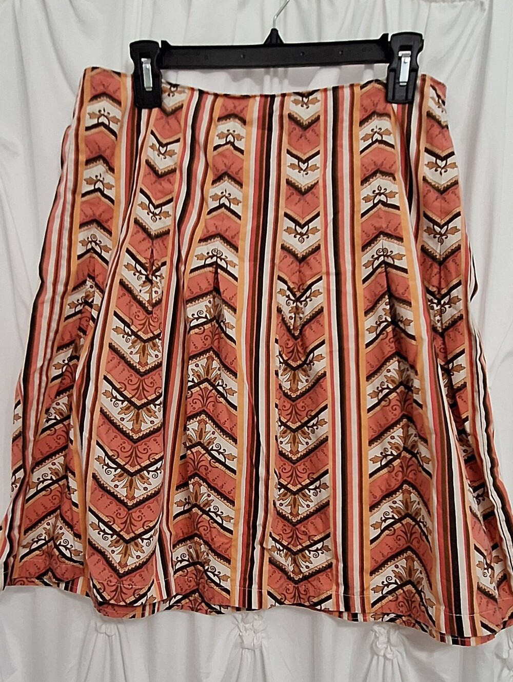 LOFT Coral and Cream Chevron-Stripe A-Line Skirt